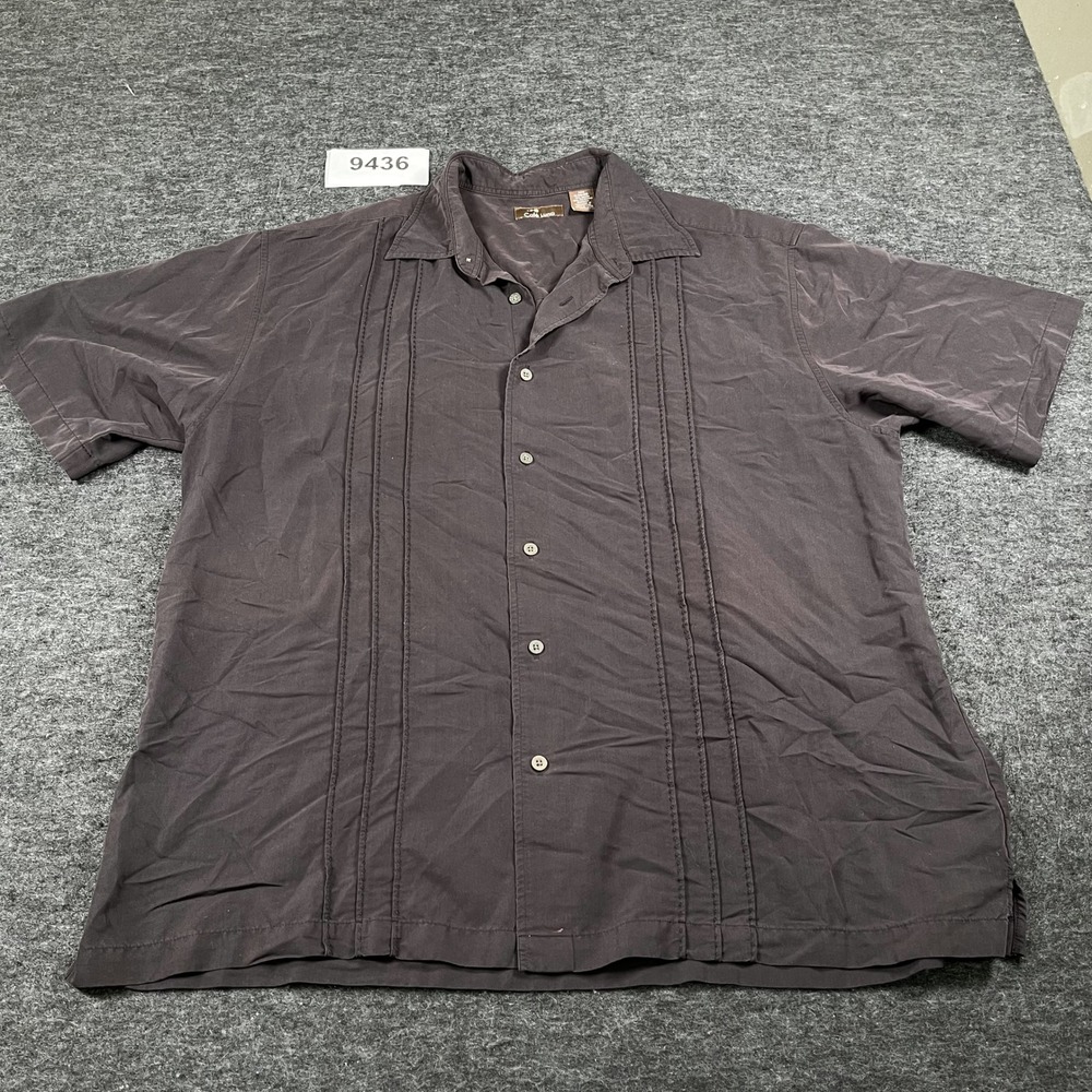 Cafe Luna Guayabera Mens XL Gray Short Sleeve Pintuck Guayabera Camp Shirt